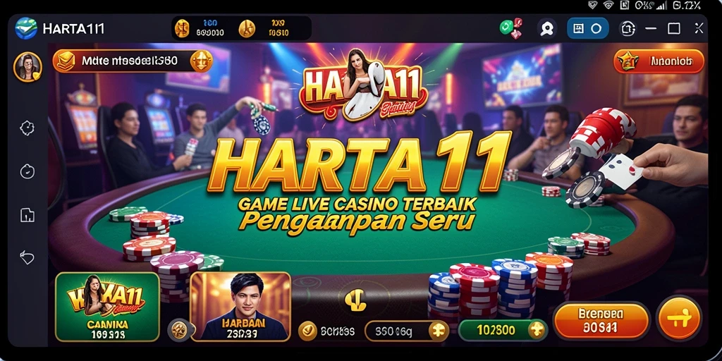 Tampilan permainan HARTA11 dengan dealer langsung dan suasana kasino yang seru.