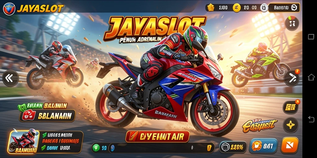 Tampilan gameplay seru dari JAYASLOT yang penuh aksi balapan motor.