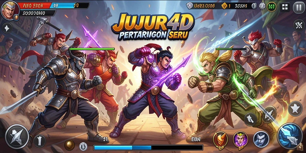 Screenshot utama JUJUR4D menampilkan aksi pertarungan yang mendebarkan dengan karakter beragam.