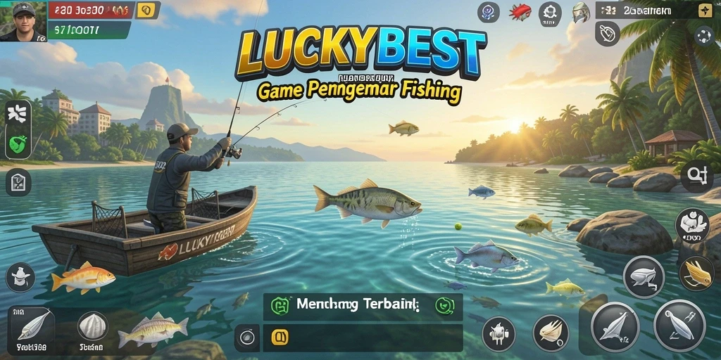 Tampilan gameplay seru LUCKYBEST saat memancing di danau.