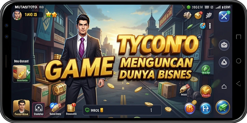 Tampilan gameplay menarik dalam MUTASITOTO yang menggambarkan dunia bisnis.