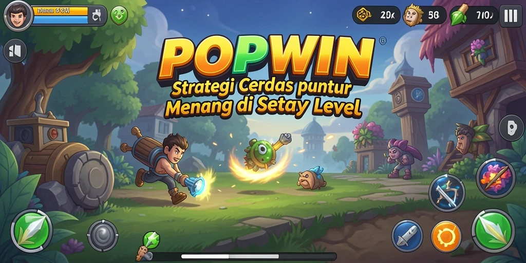 Screenshot gameplay <strong>POPWIN</strong> menunjukkan pertempuran strategi yang intens.