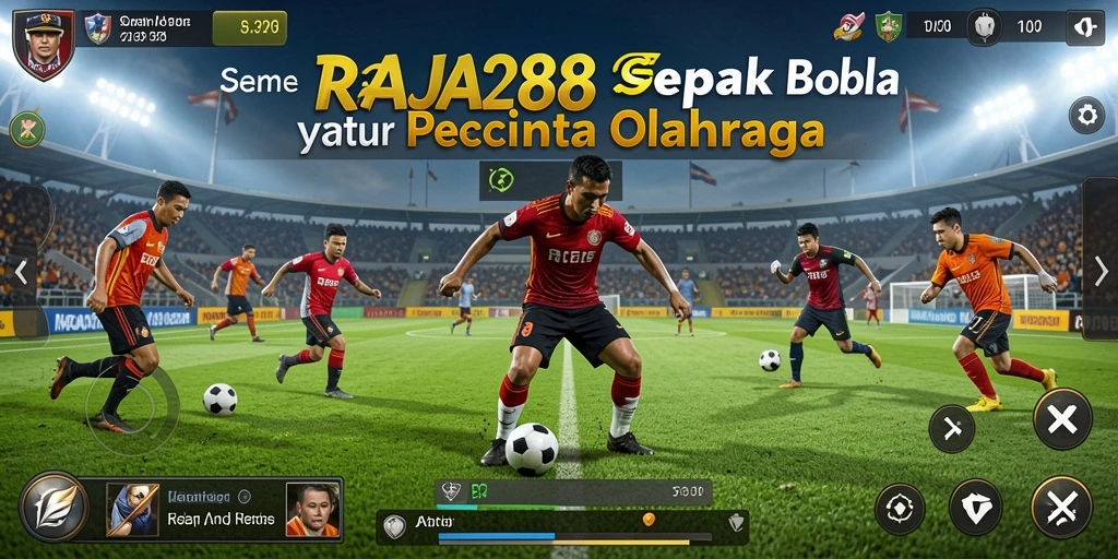 Tampak gameplay menarik RAJA288 dengan aksi sepak bola yang intens.
