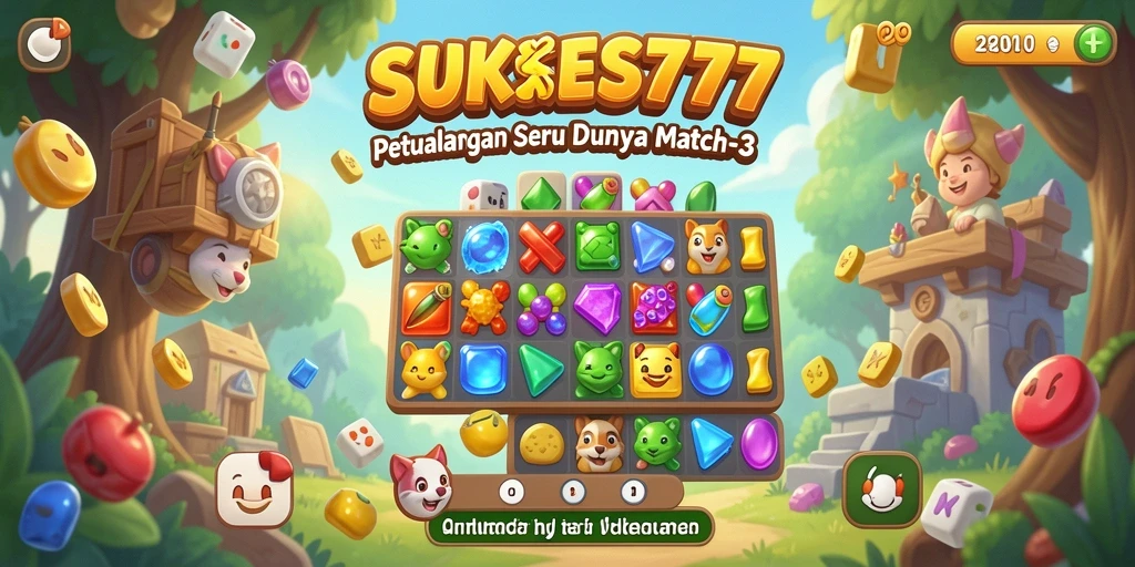 Tampilan gameplay match-3 dengan warna-warna cerah.
